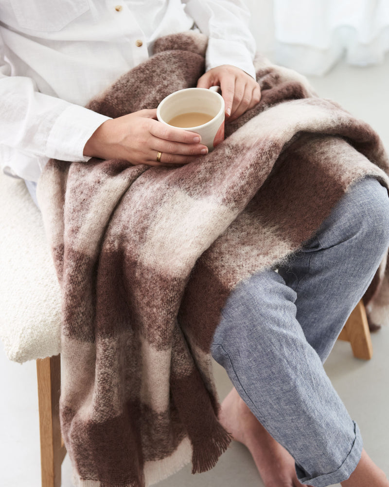Mohair Throw Mocha Check